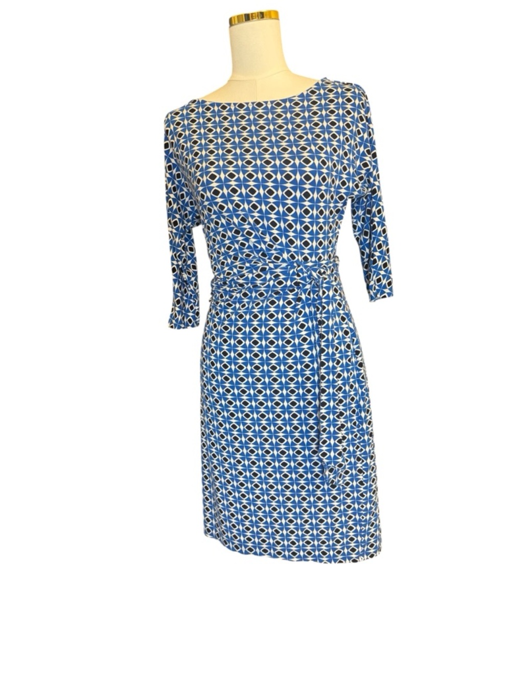 Ann Taylor Blue White Geometric Midi Dress
